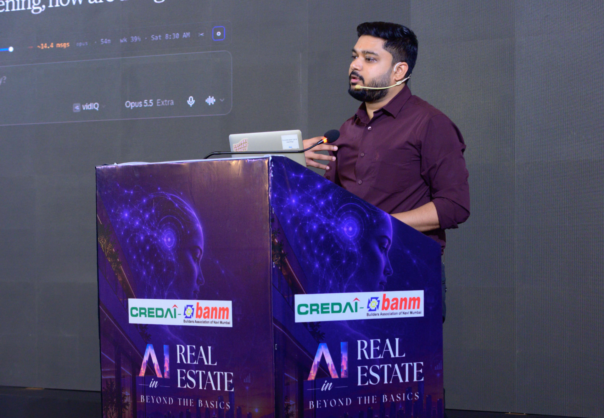 Lakshit Sethiya demonstrating AI tools at the CREDAI BANM event