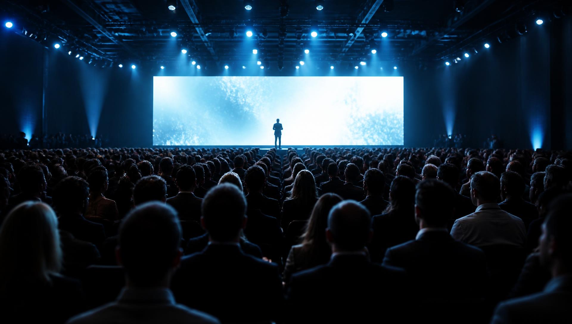 Audience at an AI keynote, viewed from the stage